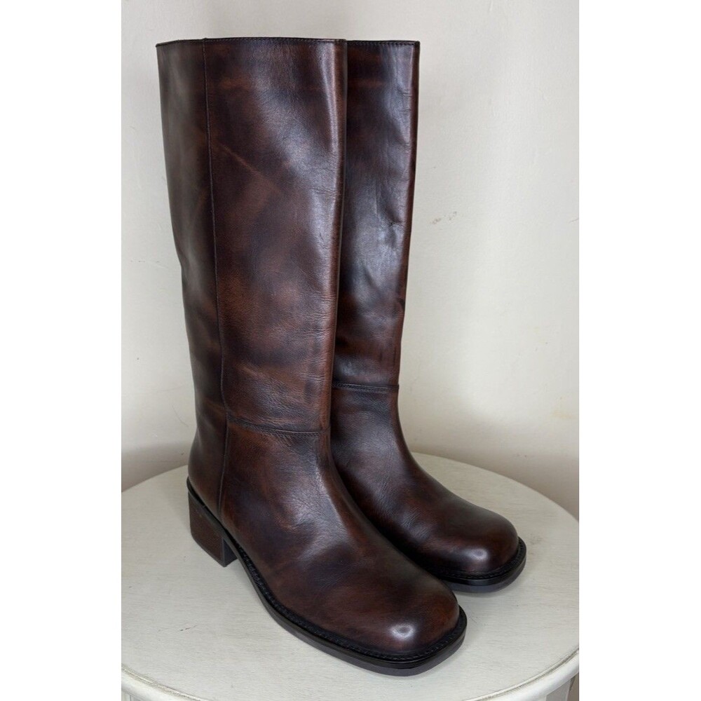 Free People Dana Distressed Pull-On Leather Boots Womens Size 11 Dried Tabacco